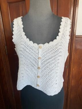 L.A. Hearts Cream Crochet Button-Front Tank